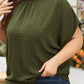 Moss Green Plus Size Swiss Dot Mock Neck Tied Nape Top