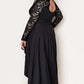 Black Plus Size High-Low Lace Contrast Evening Dress