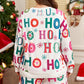 White Plus Size Christmas Ho Ho Ho Print Long Sleeve Top and Shorts 2pc Lounge Set