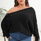 Plus Size One Shoulder Beaded Sweater