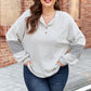 Beige Plus Size Dot Print Striped Patchwork Long Sleeve Henley Top