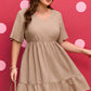 Dark Khaki Plus Size Textured Ruffled Short Sleeve Dress