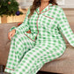 Green Plaid Print Contrast Trim Long Sleeve Plus Size Pajama Set