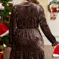 Coffee Plus Size Velvet Babydoll Mini Dress with Puff Sleeve
