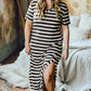 Black Plus Size Striped Print Long T-shirt Dress