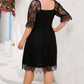 Black Eyelash Lace Square Neck Plus Size Dress