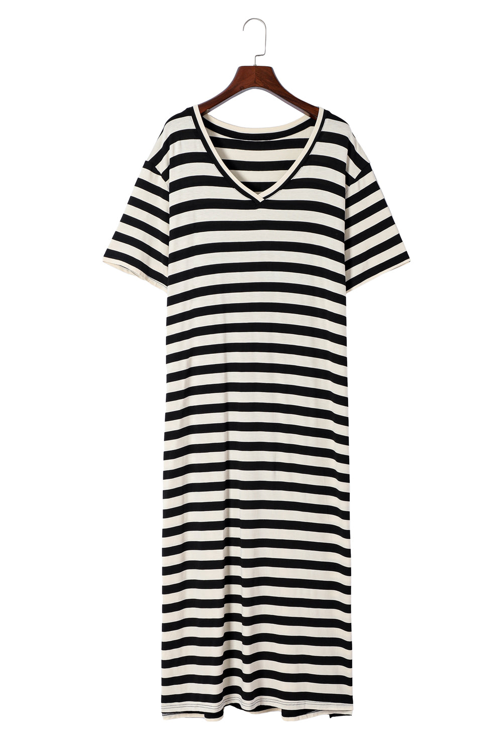 Black Plus Size Striped Print Long T-shirt Dress