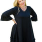 Black Plus Size Ruffled Trim 3/4 Sleeve Dress