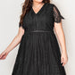 Black Eyelash Lace Short Sleeve Curvy Maxi Dress