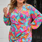 Multicolor Plus Size Abstract Print Pleated Surplice Long Sleeve Dress