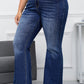 Dark Blue Plus Size Stitching Washed Flare Jeans