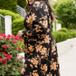 Black Plus Size Cut-out Neckline Long Sleeve Floral Dress