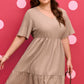 Dark Khaki Plus Size Textured Ruffled Short Sleeve Dress