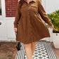 Camel Corduroy Full Buttoned Collared Shirt Style Plus Size Dress