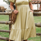 Laurel Green Notched V Neck Puff Sleeve Tiered Plus Size Maxi Dress