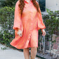 Peach Blossom Metallic Balloon Sleeve Shirt Plus Size Mini Dress