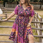 Plus Size Printed V-Neck Flutter Sleeve Midi Dress