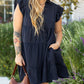 Navy Blue Collared V Neck Flutter Sleeve Tiered Plus Size Dress