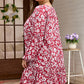 Purple Plus Floral Balloon Sleeve V Neck Relaxed Dress