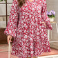 Purple Plus Floral Balloon Sleeve V Neck Relaxed Dress