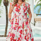 Pink Floral Print V Neck Ruffle Sleeve Plus Size Midi Dress