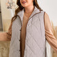 Brown Stripe Quilted Wavy Hem Snap Button Plus Size Vest