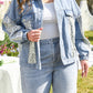 Beau Blue Leopard Patchwork Flap Detail Plus Size Denim Jacket