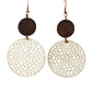 Beige Hollow Out Wooden Round Drop Earrings