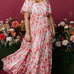 Pink Plus Size Floral Square Neck Puff Sleeve Ruffle Maxi Dress
