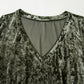 Jungle Green Plus Size Velvet Babydoll Mini Dress with Puff Sleeve