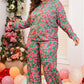 Green Plus Size Printed Long Sleeve and Pants Lounge Set