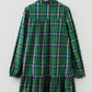 Green Plus Size Plaid Long Sleeve Notched Neck Shift Mini Dress