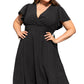 Black Plus Size Flutter Sleeve V Neck Midi Dress