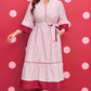 Red Stripe Plus Size Ruffled Hem Pinstriped Midi Dress