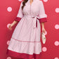 Red Stripe Plus Size Ruffled Hem Pinstriped Midi Dress