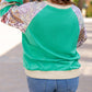 Sky Blue Plus Size Plaid Floral Patchwork Raglan Sleeve Sweatshirt