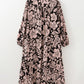 Black Plus Size Floral Printed Puff Sleeve Collared Maxi Dress