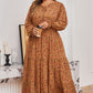 Brown Plus Size Floral Split V Neck Ruffled Sleeve Tiered Maxi Dress