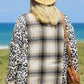 Black Plus Size Plaid Leopard Printed Patchwork Button Up Jacket