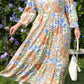 Khaki Floral Print 3/4 Sleeves Tiered Plus Size Long Dress