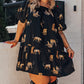 Black Plus Size Cheetah Print Puff Sleeve Ruffle Mini Dress