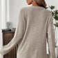 Simply Taupe Plus Size Ribbed Knit Kangaroo Pocket Henley Long Sleeve Top