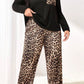 Black Leopard Patched Pocket Long Sleeve Top Plus Size Pants Set