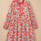 Pink Plus Size Button V Neck Leopard Print Puff Sleeve Loose Mini Dress