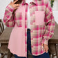 Pink Waffle Patch Pocket Plaid Patchwork Plus Size Shirt