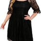 Black Eyelash Lace Square Neck Plus Size Dress