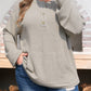 Simply Taupe Plus Size Ribbed Knit Kangaroo Pocket Henley Long Sleeve Top