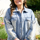 Beau Blue Leopard Patchwork Flap Detail Plus Size Denim Jacket