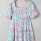 White Floral Print Ric-rac Trim Square Neck Plus Size Mini Dress