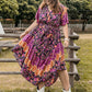 Plus Size Printed V-Neck Flutter Sleeve Midi Dress